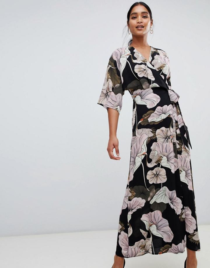 Liquorish Floral Print Wrap Maxi Dress - Multi