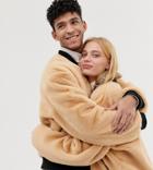 Collusion Unisex Faux Fur Bomber Jacket In Tan-brown