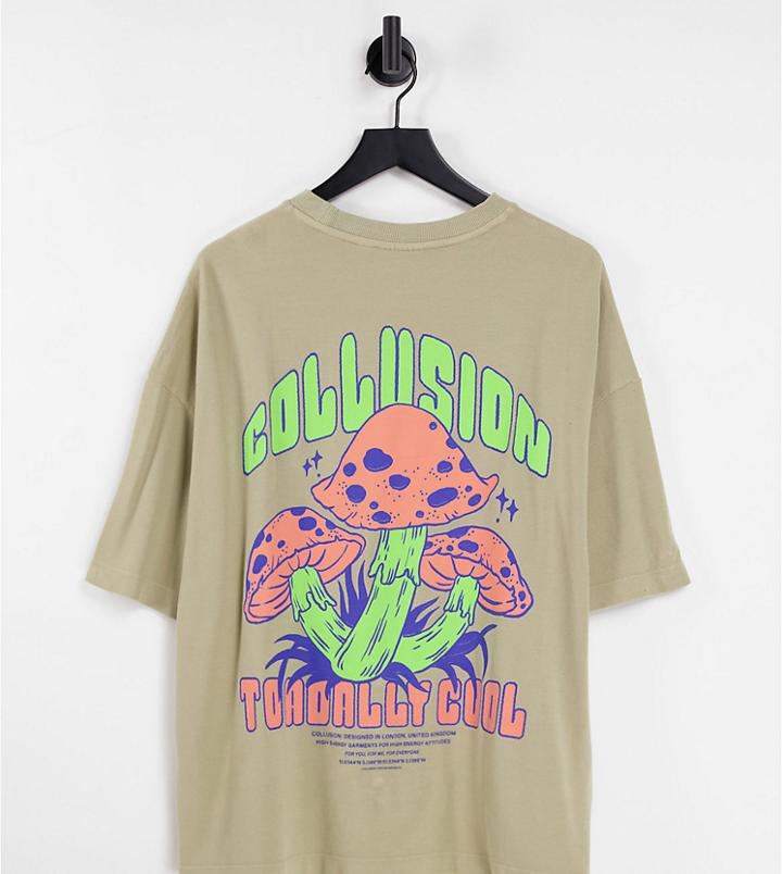 Collusion Oversized T Shirt With Mushroom Print-neutral