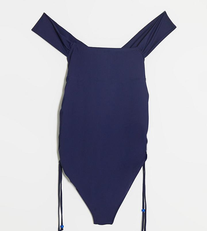 Unique 21 Maternity Off The Shoulder Swimsuit-navy