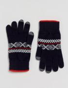 Glen Lossie Lambswool Fair Isle Touch Gloves In Navy - Navy