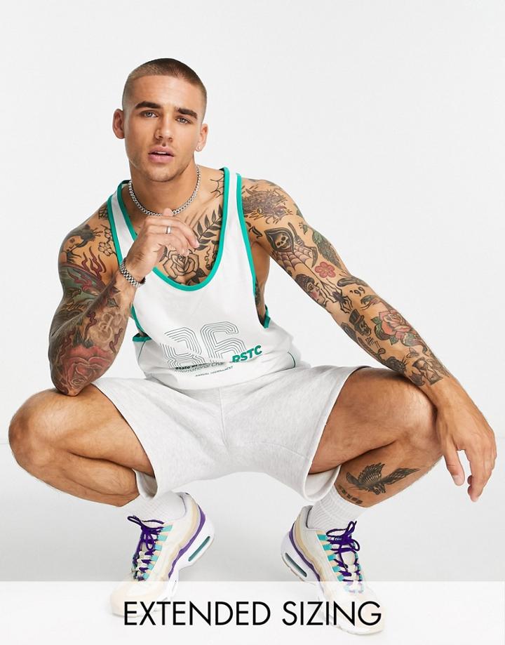 Asos Design Relaxed Tank Top In White With Sports Front Print