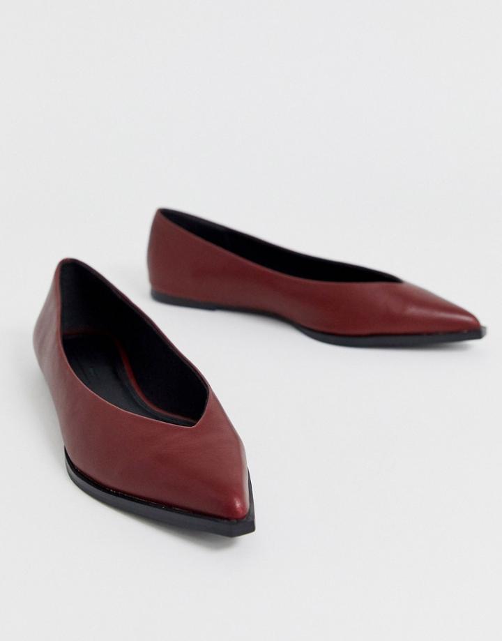 Asos Design Levels High Vamp Ballet Flats In Burgundy-red