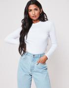 Missguided Basic Ribbed Long Sleeve Top In White