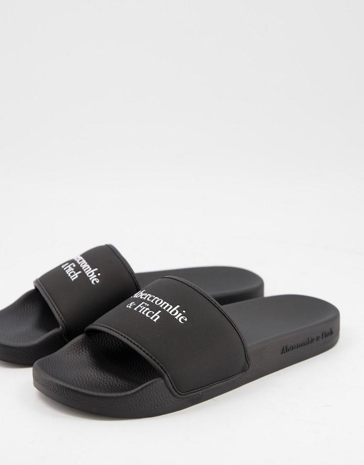 Abercrombie & Fitch Slides In Black With Text Logo