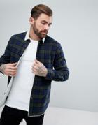 Asos Check Overshirt And Fleece Collar And Lining - Navy