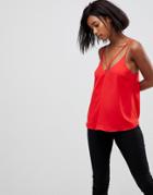 Asos Plunge Cami With Strap Detail - Red