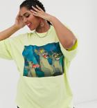 Disney The Lion King X Asos Design Curve Oversized T-shirt With Hyena Print - Green