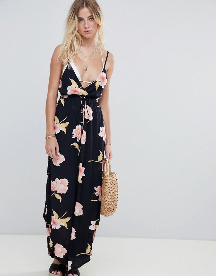 Billabong Floral Print Cami Beach Dress - Black