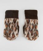 Asos Design Leopard Fluffy Mittens - Brown