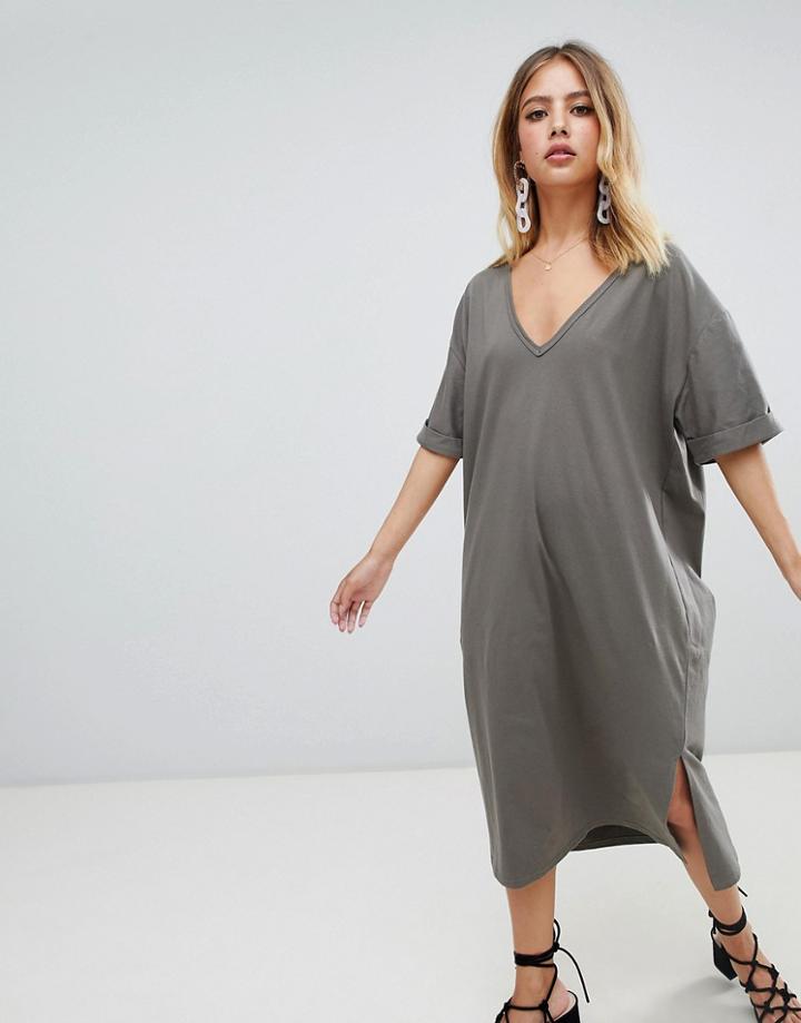 Boohoo Oversized Midi T-shirt Dress - Green