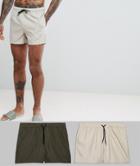 Asos Swim Shorts 2 Pack In Khaki & Stone Short Length Save - Multi