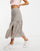 Lola May Tiered Hem Midi Skirt In Check-multi