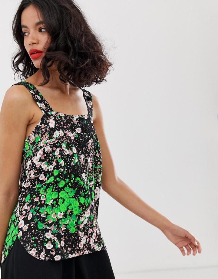 & Other Stories Square Neck Tank Top In Black Floral Print-multi