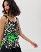 & Other Stories Square Neck Tank Top In Black Floral Print-multi