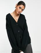 Topshop Knitted Oversized Sweat Cardi In Black
