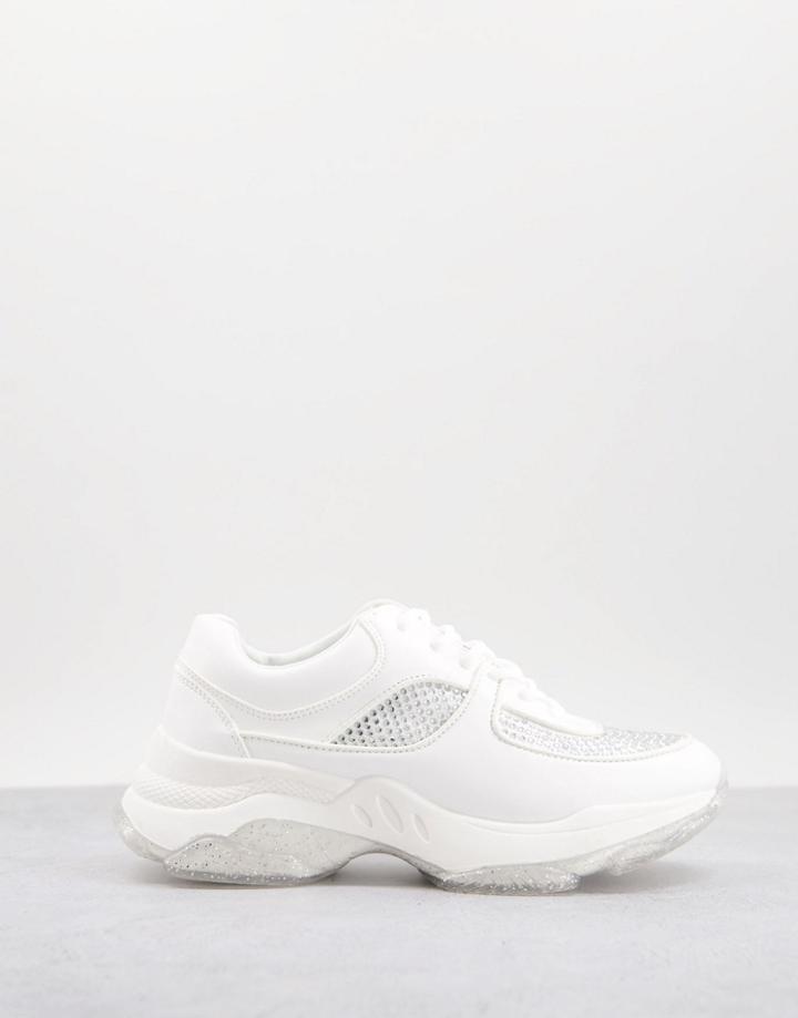 Asos Design Diamond Chunky Crystal Sneakers In White