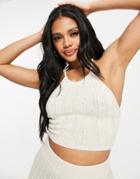 Asos Design Knit Halter Neck Top In Natural Boucle Yarn - Part Of A Set-white