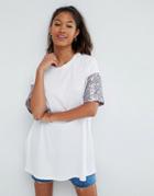 Asos T-shirt With Sequin Sleeve - Multi