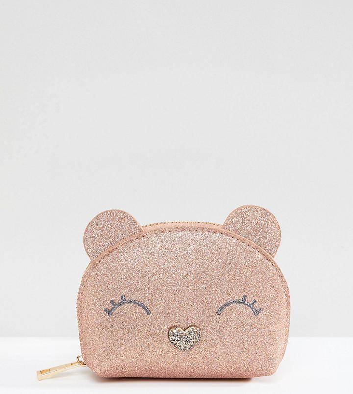 Accessorize Gracie Bear Glitter Coin Purse - Gold