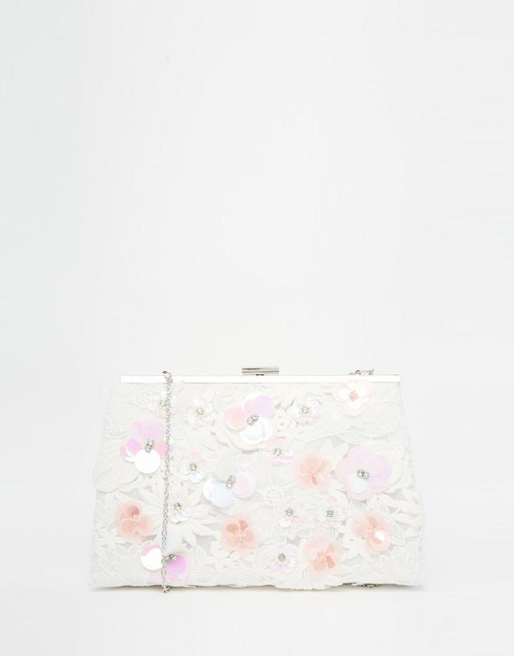 New Look Lace 3d Flower Clutch Bag - White