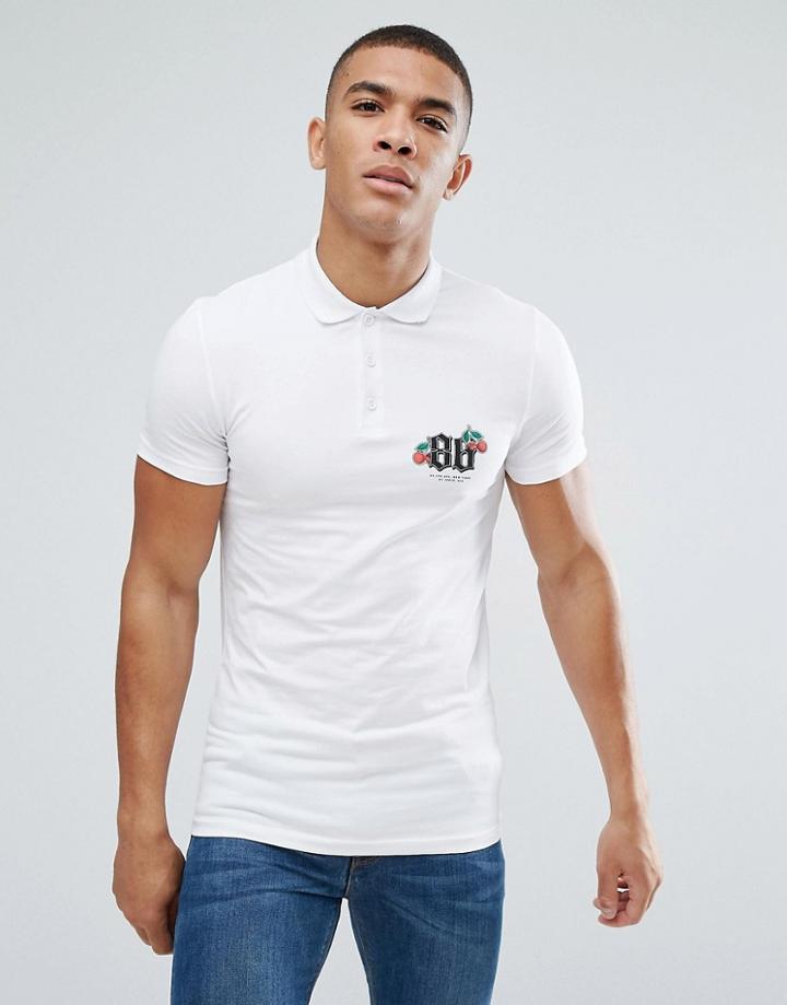 Asos Extreme Muscle Polo With Cherry Chest Print - White