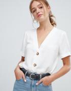 Asos Design Boxy Top With Contrast Buttons - White
