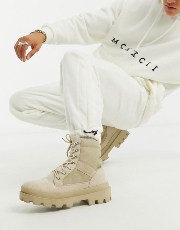Asos Design Set Polar Fleece Oversized Sweatpants With Nylon Panels & Toggle Details-white
