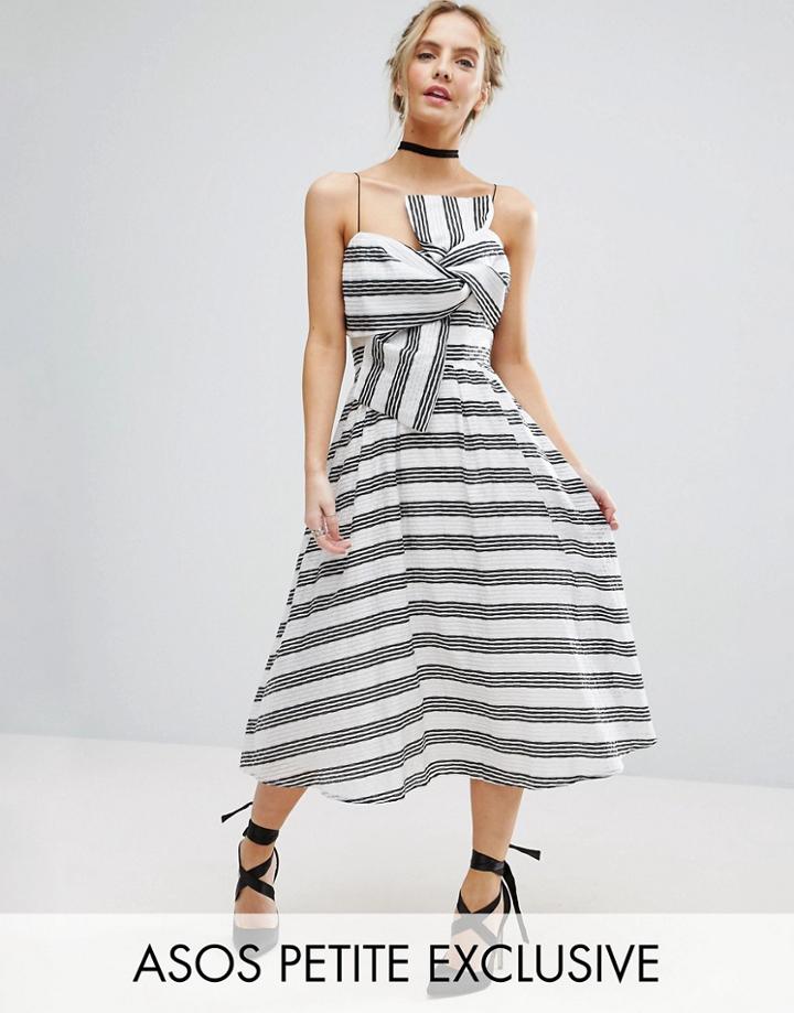 Asos Petite Stripe Bow Midi Dress - White