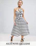 Asos Petite Stripe Bow Midi Dress - White