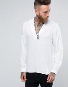 Asos White Shirt In Viscose With V Neck In Regular Fit - White