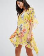 Traffic People Floral Kimono Dress - Yellow