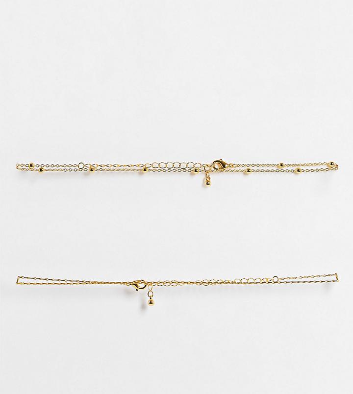 Asos Design 14k Gold Plated Pack Of 2 Choker Necklaces