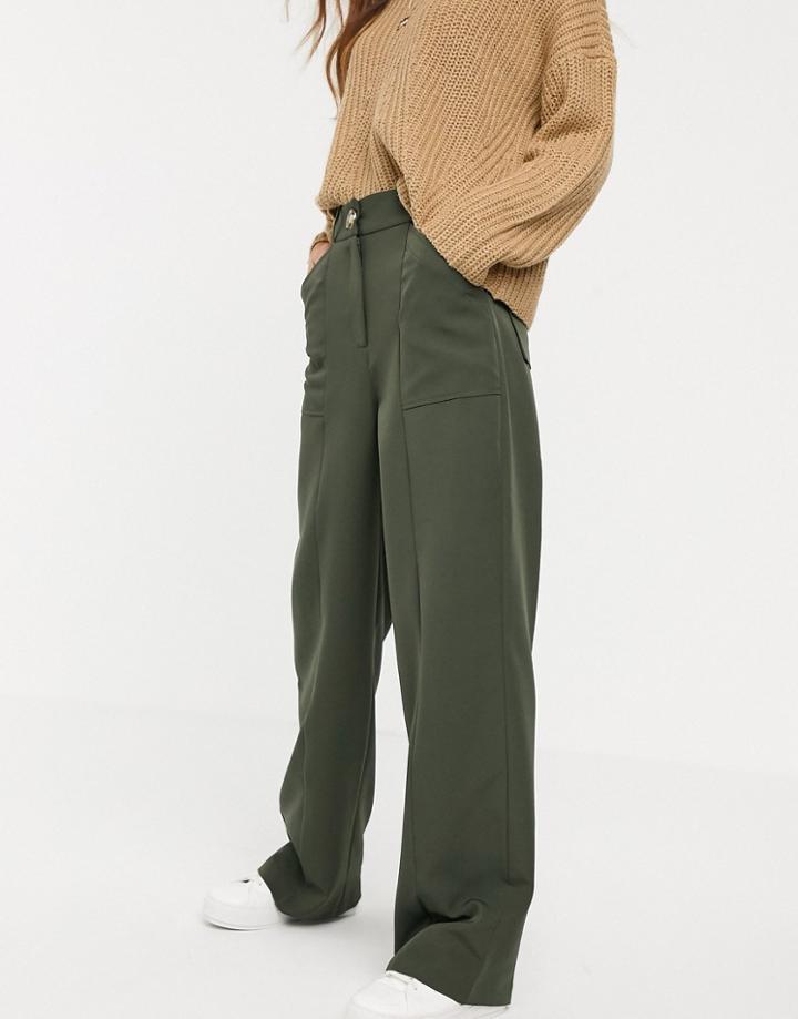 River Island Utility Wide Leg Pants In Khaki