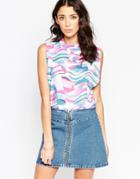 Motel Top With High Neck In Wave Print - Wave Length