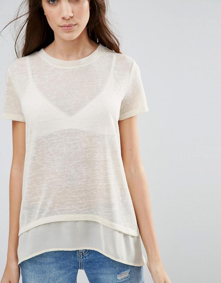 Vila Cross Back Woven Hem Top - Sandshell