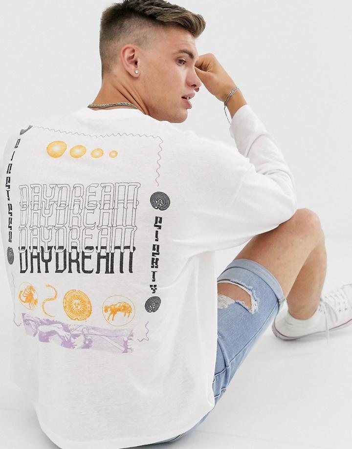 Asos Design Oversized Long Sleeve T-shirt With Daydream Back Print - White