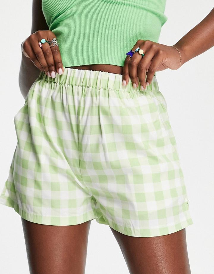 Heartbreak Shorts In Green Gingham - Part Of A Set-white