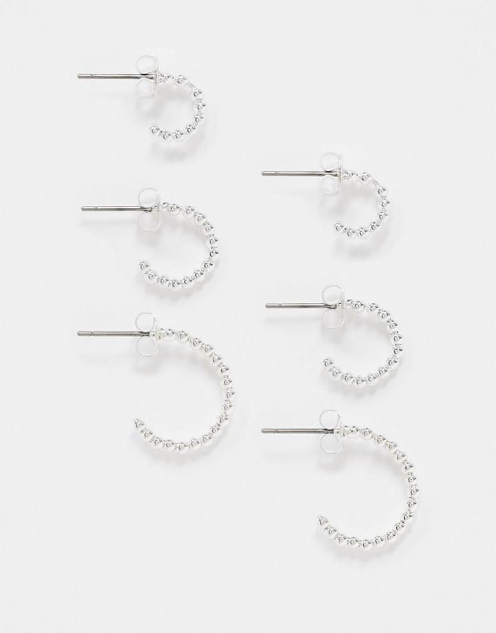 Pieces 18k Plated 3 Pack Of Beaded Hoops In Sterling Silver