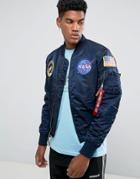 Alpha Industries Ma-1 Vf Nasa Insulated Bomber Jacket In Navy - Navy