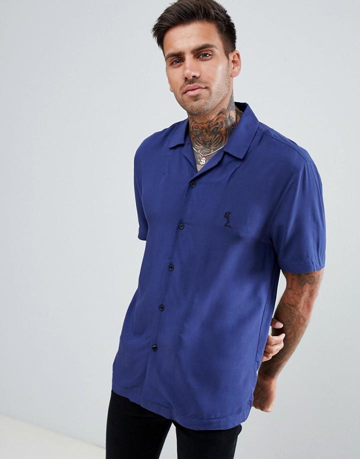 Religion Slim Revere Collar Shirt In Blue - Blue
