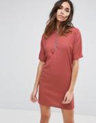 Daisy Street Zip Front T-shirt Dress - Pink