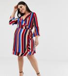 Outrageous Fortune Plus Ruffle Wrap Dress With Fluted Sleeve In Stripe-multi