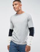 Jack & Jones Originals Knitted Sweater With Sport Stripe Sleeve - Gray