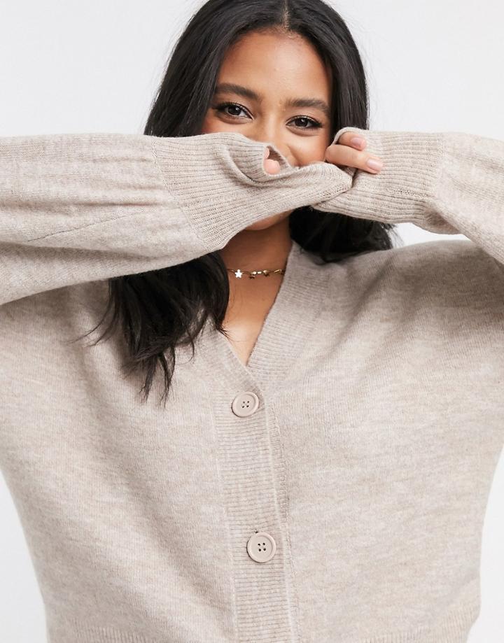 Asos Design Button Through Fluffy Boxy Cardi Two-piece-neutral