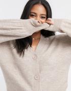 Asos Design Button Through Fluffy Boxy Cardi Two-piece-neutral