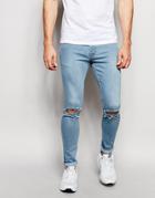 Hoxton Denim Light Blue Skinny Knee Slits Spray On Jean - Blue