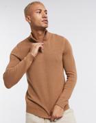 Asos Design Midweight Cotton Half Zip Sweater In Tobacco-brown