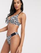 Dorina Exclusive High Leg Bikini Bottom In White Leopard Print-multi