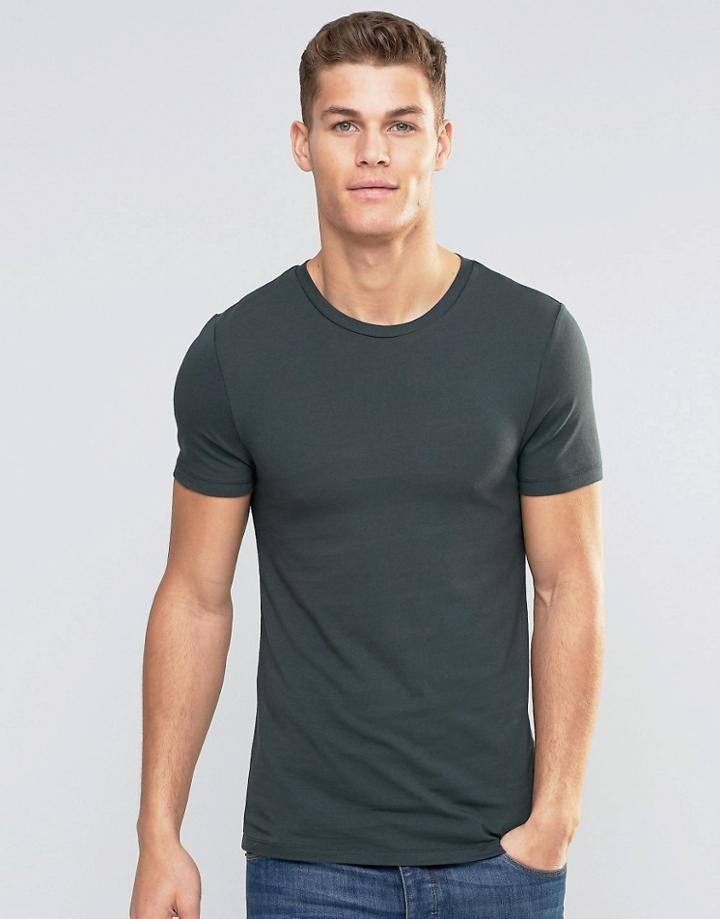 Asos Extreme Muscle T-shirt With Crew Neck In Green - Studio Green